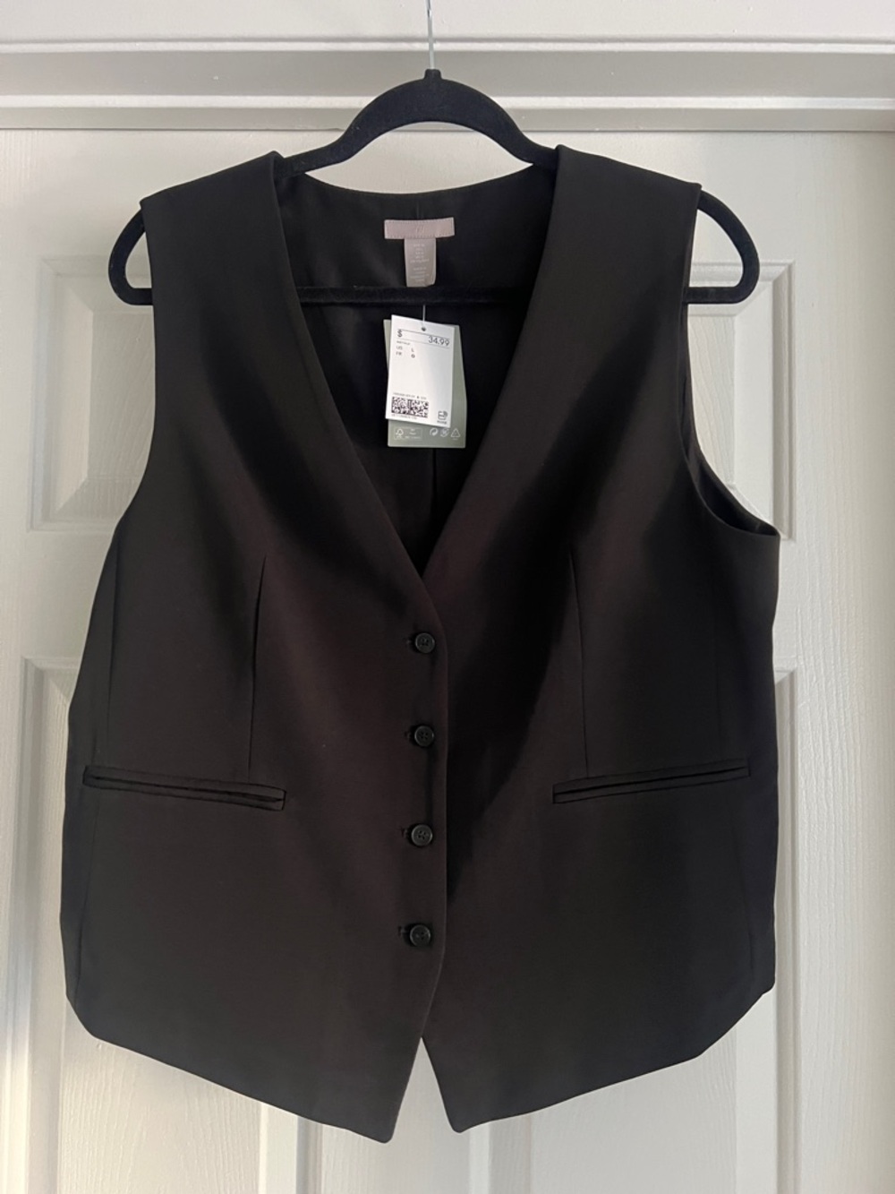 H&M Classic Black Button-Front Vest - NWT - Size L